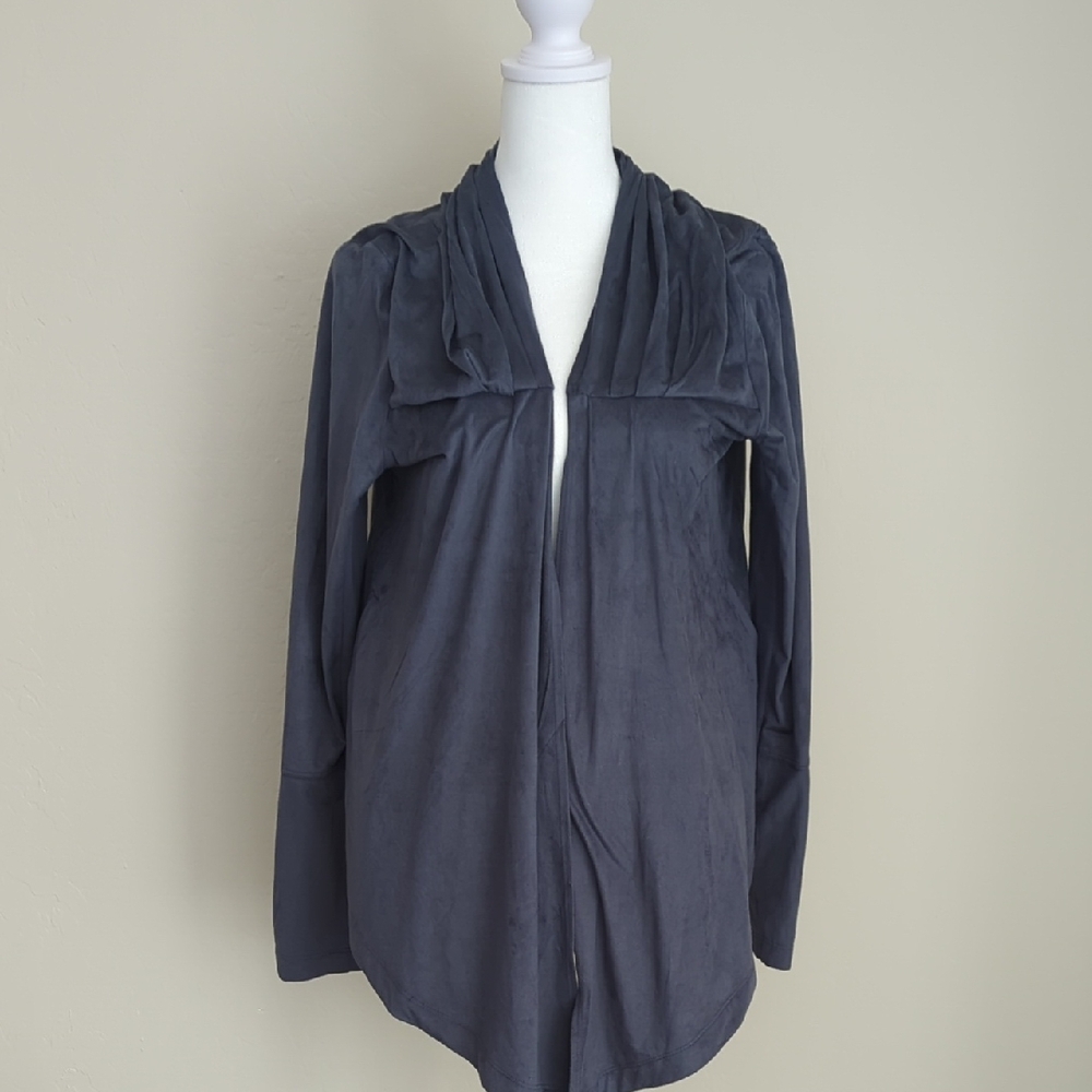 New York And Co Blue Gray Open Front Suede Cardigan, S